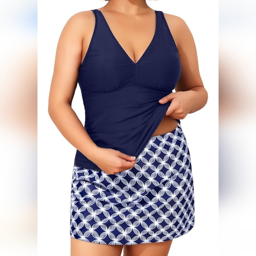 DACI PLUS SIZE 2 Piece Tankini Swimsuit with Skirt